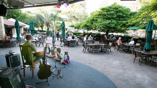 The stage and part of the outdoor dining area at Hotel Brunswick.