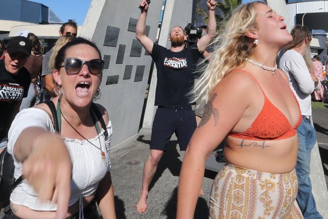 People in the Tweed are protesting the border restrictions. 22 August 2021 Coolangatta Picture by Richard Gosling