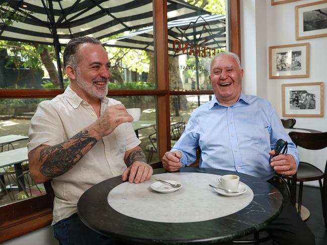 Sicilian chef Simone Crivello, with his father, Francesco Crivello, who has come to Australia for Christmas and to cook with his son, at Zafferano Trattoria, in Paddington. Picture: Justin Lloyd.