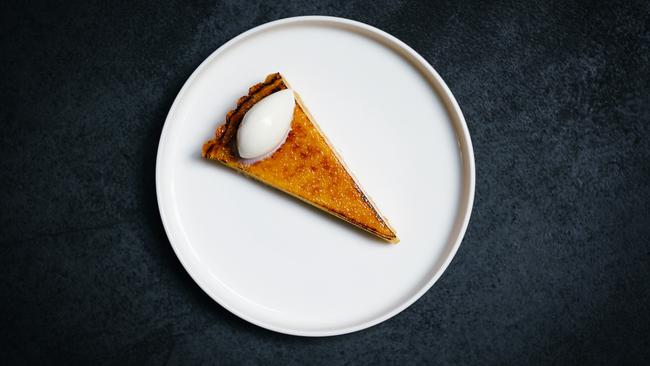 Burnt custard tart with bay leaf ice cream is an $8 full stop to a great meal.