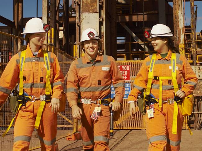 Generic images of workers and production processes at Olympic Dam copper, gold and uranium mine at Roxby Downs. Pictures supplied by mine owner BHP Billiton, Apr 2009. Photos taken of existing underground operations and processing before expansion.