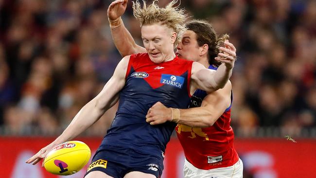 Clayton Oliver was shut down by Berry in the second half. Picture: Dylan Burns/AFL Photos