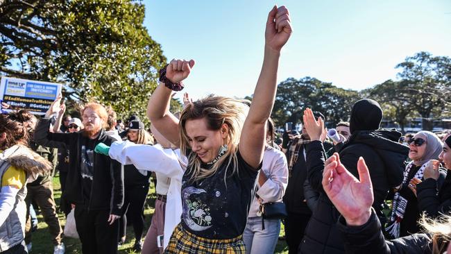 Protesters during the protest rally in Sydney. Picture: NCA NewsWire/Flavio Brancaleone