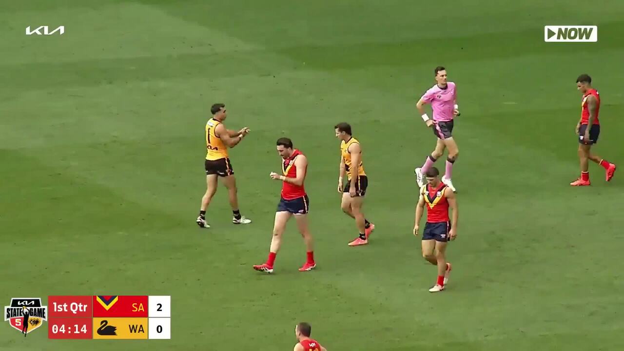 Glenelg's Liam McBean takes a strong mark for the SANFL state side