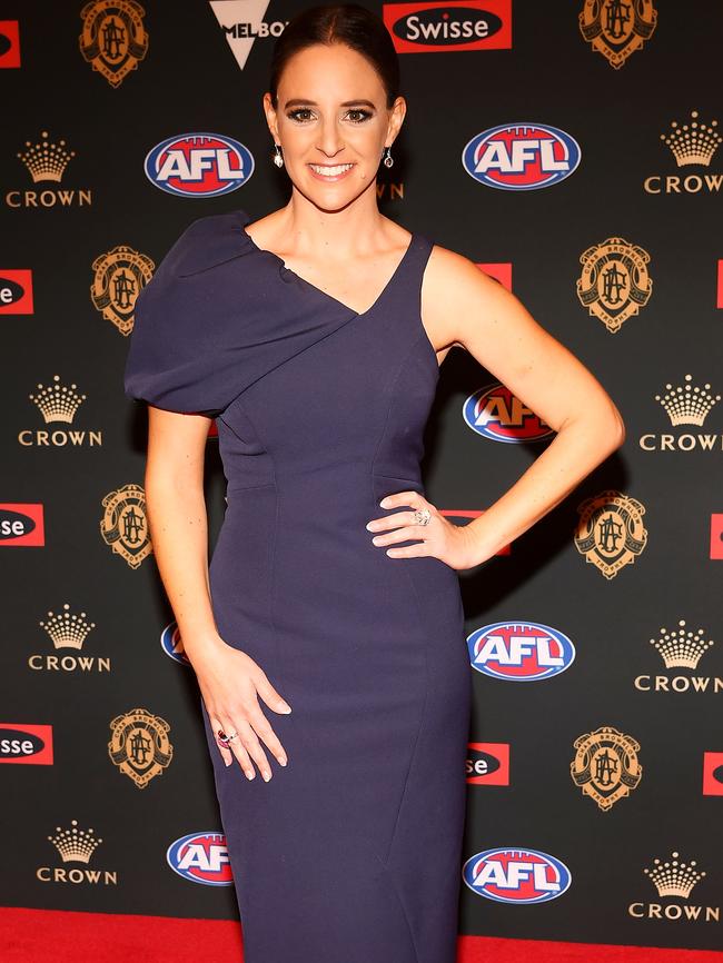 Neroli Meadows arrives ahead of the 2018 Brownlow Medal at Crown Entertainment Complex. Picture: Getty