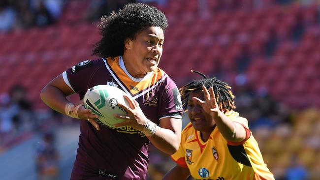 Teuila Fotu-Moala on the charge for the Broncos. Picture: AAP