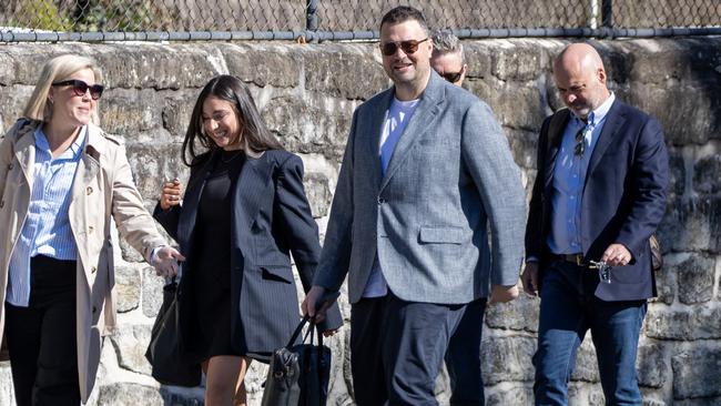 Sydney Morning Herald editor Bevan Shields, centre, arrives with senior Nine Entertainment staff. Picture: Liam Mendes