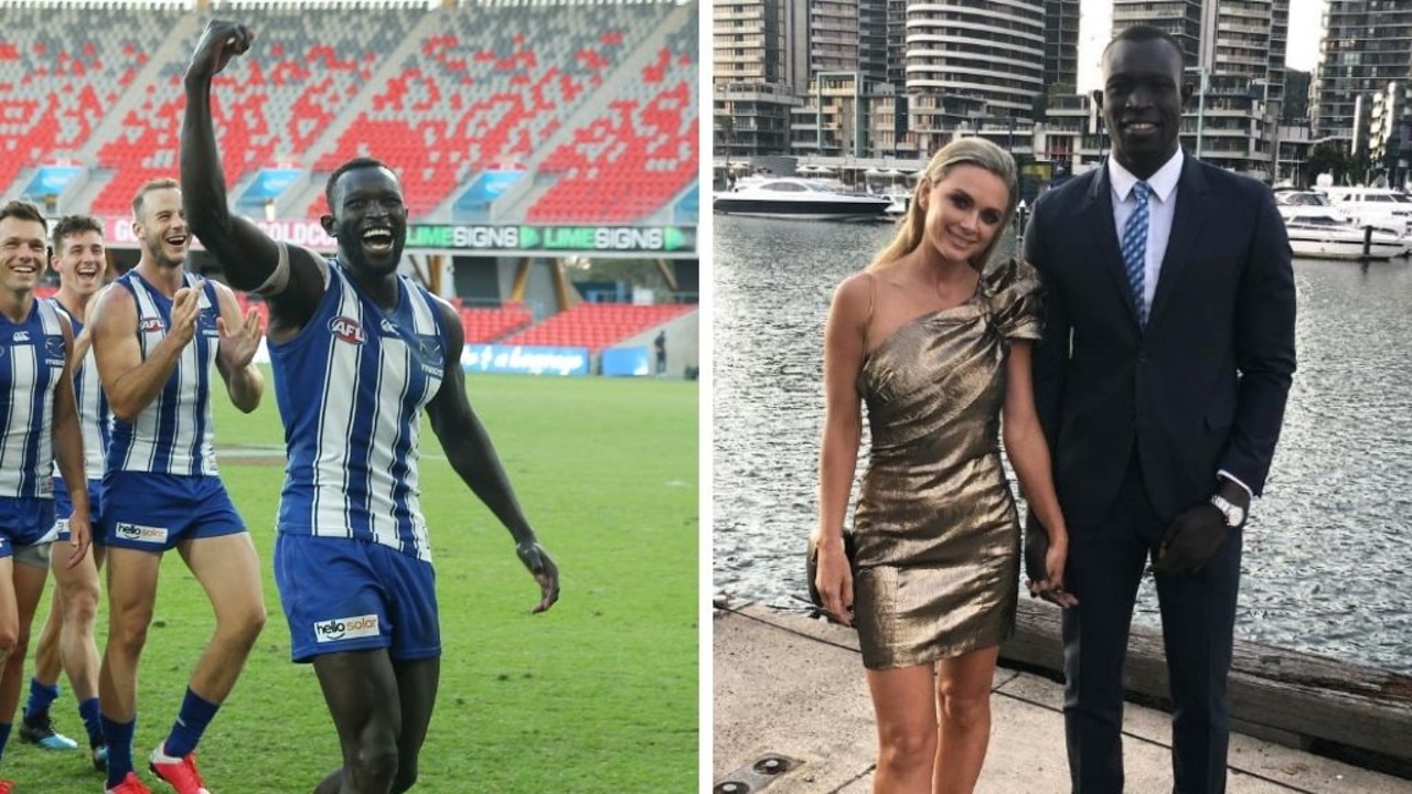 Majak Daw said goodbye to the AFL and his partner Emily McKay in 2020. Picture: Getty/Instagram