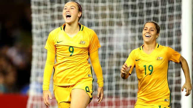 Caitlin Foord and Katrina Gorry. (Photo by Tony Feder/Getty Images)