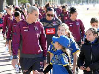 Queensland captain Ali Brigginshaw enjoys meeting young players during one of her many fan days. Picture: Jason McCawley