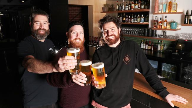 Deep South Brewing Co co-owners Warrick Deveson, Dave Macgill and Ben de Rue. Deep South Brewing Co in Hobart. Picture Nikki Davis-Jones