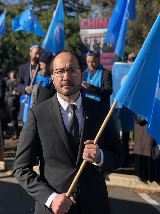 President of the East Turkistan Australian Association Adam Turan was also among the protesters. Picture: Shashi Baltutis