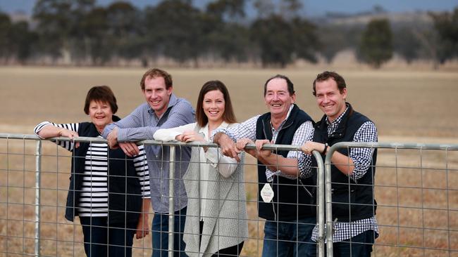 FOR FARM: Dads Oats Small business venture started by Alicia and Peter Cain. They sell oats farmed by their father Maurice and brother Matt at Fairview farm. Oats from the Cain's most productive and high quality paddock are processed, packaged and sold as single origin oats directly to public. Pictured (L-R) is Ruth, Matt, Alicia, Maurice and Pete. Picture: ANDY ROGERS