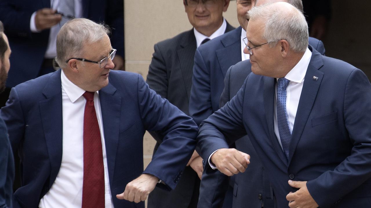 Money talk could be the thing that decides our next PM. Prime Minister Scott Morrison and the Opposition Leader Anthony Albanese during the Last Post ceremony at the Australian War Memorial in Canberra. Picture: NCA NewsWire / Gary Ramage