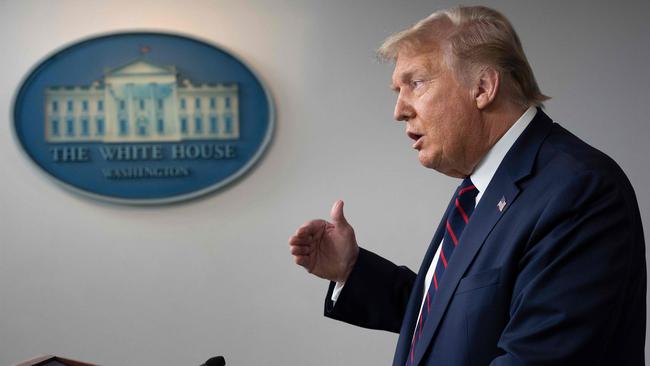 US President Donald Trump speaks during the renewed briefing of the Coronavirus Task Force in the Brady Briefing Room of the White House. Picture: AFP