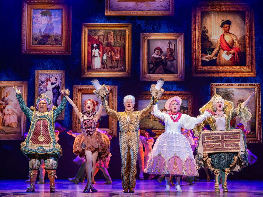 Gareth Jacobs, Hayley Martin, Rohan Browne, Jayde Westaby and Alana Tranter in Disney's Beauty and The Beast the Musical, now on at Melbourne’s Her Majesty’s Theatre. Picture: Daniel Boud