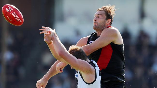 Essendon's Tom Bellchambers spoils from behind during Essendon’s VFL win. Picture: Michael Klein.