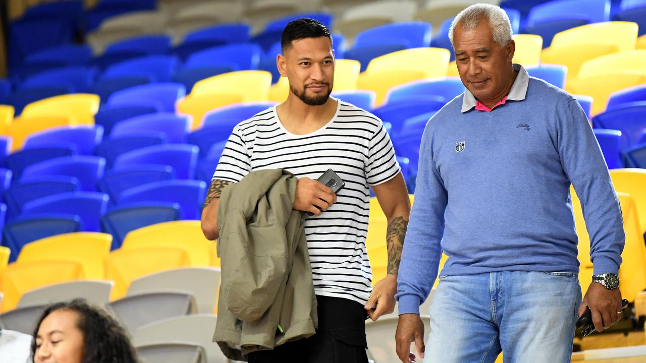 Israel Folau after the Round 14 Super Netball match between the Sunshine Coast Lightning and the Adelaide Thunderbirds. Picture: AAP