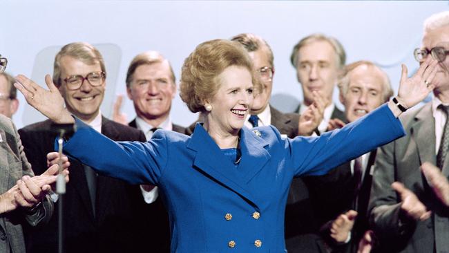 Then British Prime Minister Margaret Thatcher on stage in 1986.