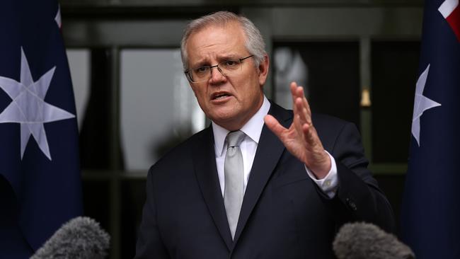 Scott Morrison during a press conference at The Lodge. Picture: NCA NewsWire / Gary Ramage