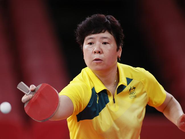 Lay Jian Fang of Team Australia in action during her Women's Singles Round 3 match on day four of the Tokyo 2020 Olympic Games. Picture: Getty Images