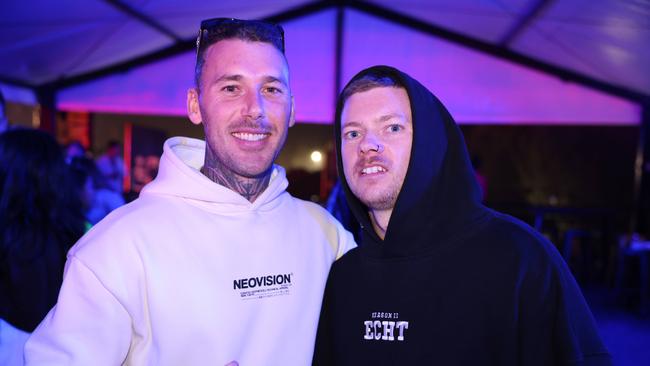 Jaden Johnson and Jared Fleming at the Out 2 Lunch Festival 2025 on Saturday at Broadwater Parklands Southport for Gold Coast at Large. Picture, Portia Large.