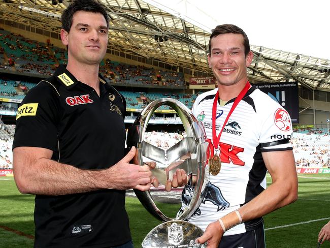 Brent Naden and Cameron Ciraldo after winning the 2015 Holden Cup Grand final against the Sea Eagles. Picture Gregg Porteous