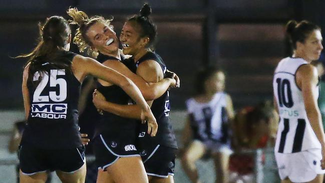 Darcy Vescio celebrates kicking the winning goal. Picture: Getty