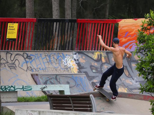 A lone skater uses the Mona Vale Skate Park risking a heavy fine .picture John Grainger