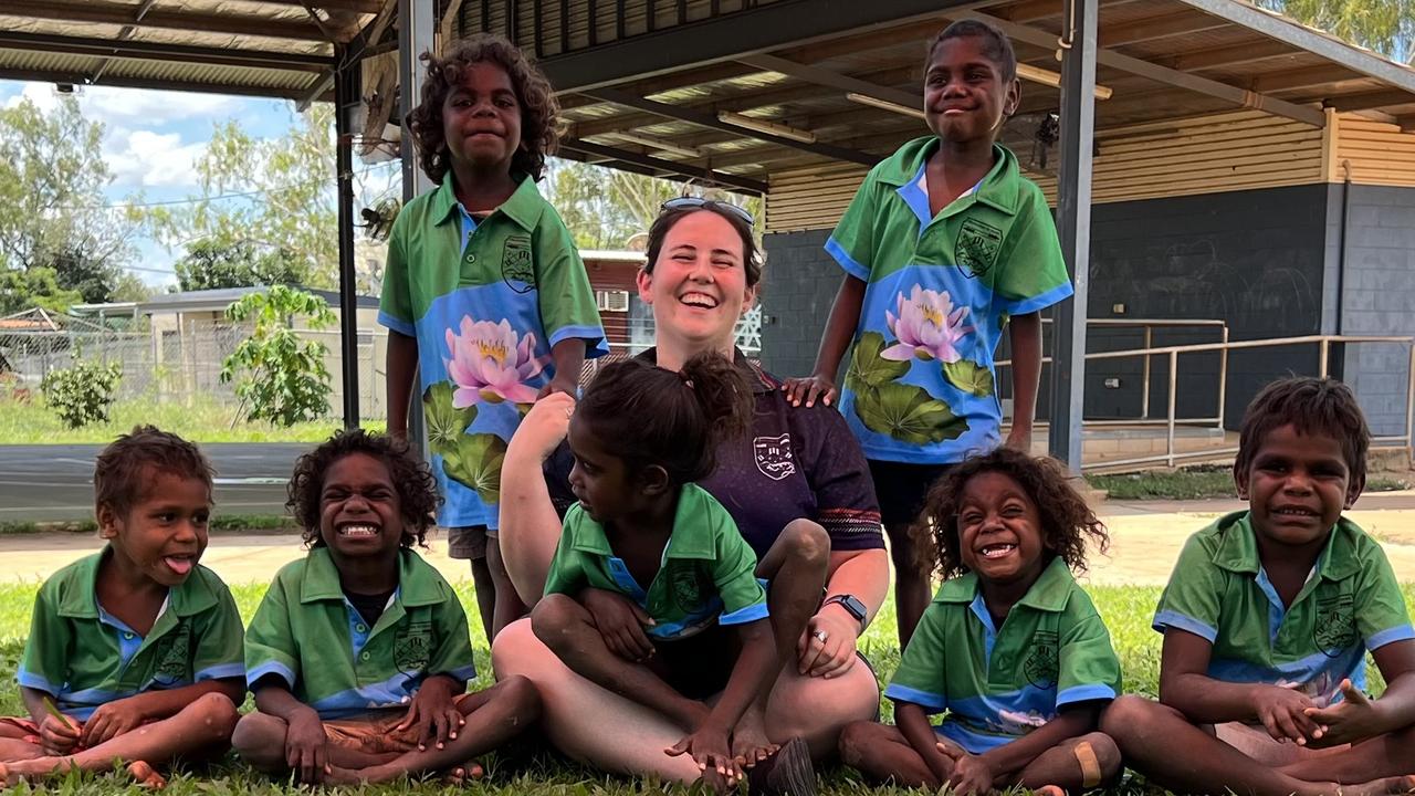 With 100 per cent of students at her school speaking Roper River Kriol as their first language, Claire Vogan has been inspirational in lifting attendance and had a significant impact on student learning in challenging circumstances. Picture: supplied