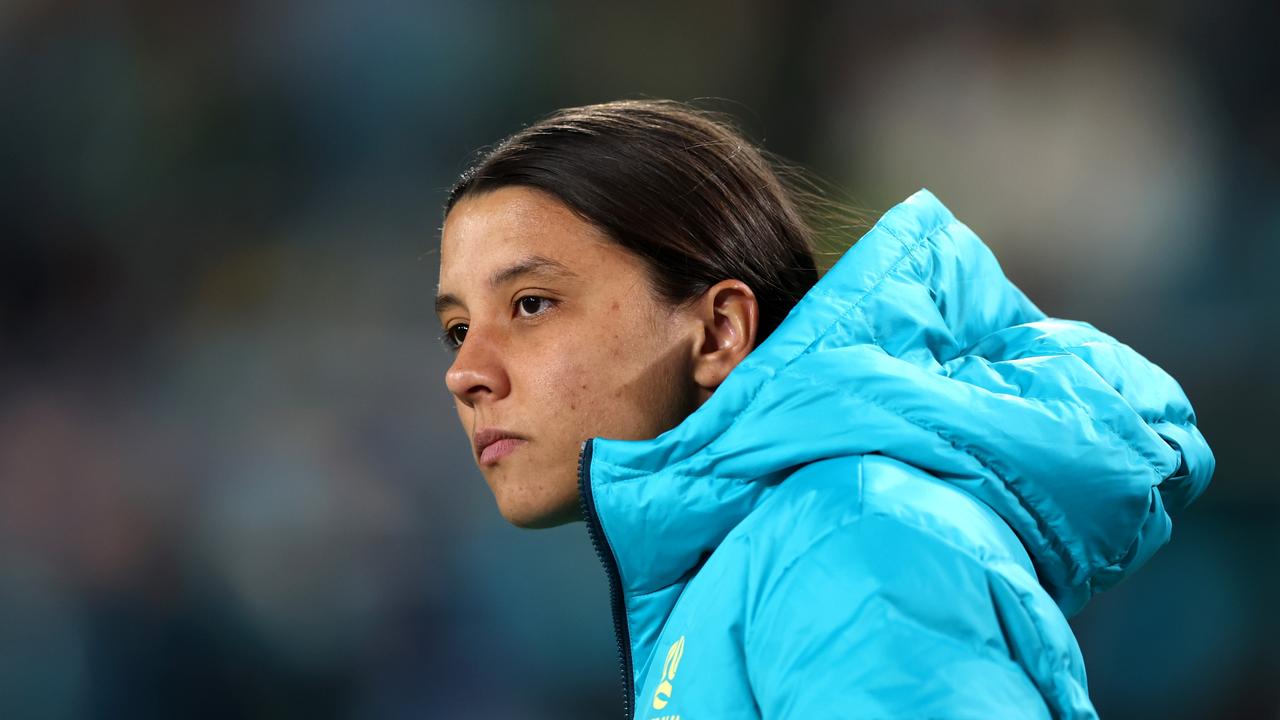 Sam Kerr of Australia looks on prior to the FIFA Women's World Cup match between Australia and Ireland. (Photo by Cameron Spencer/Getty Images)