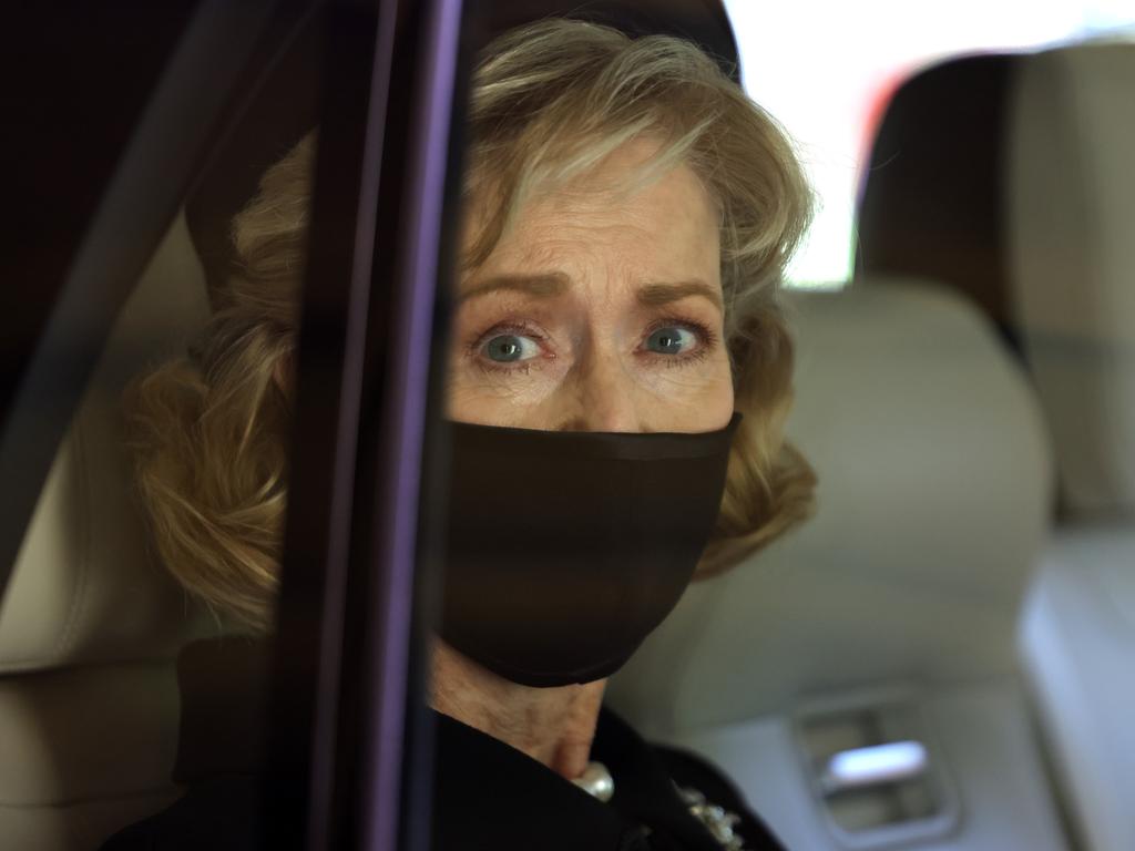 Prince Philip’s close friend, Penelope Knatchbull, Countess Mountbatten of Burma arrives for the funeral. Picture: Getty Images