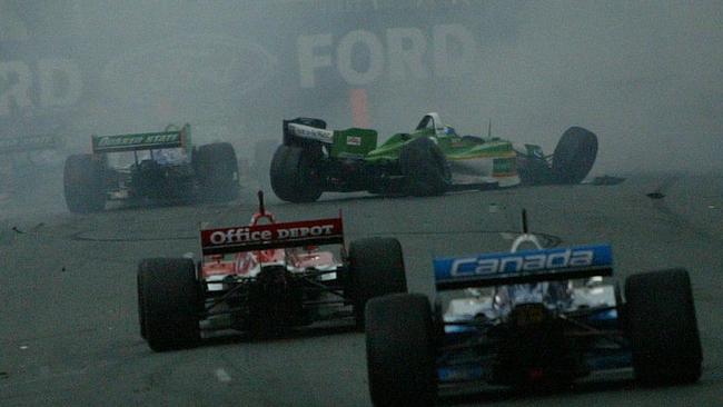 Sebasitan Bourdais crashed out during heavy rain in the opening laps