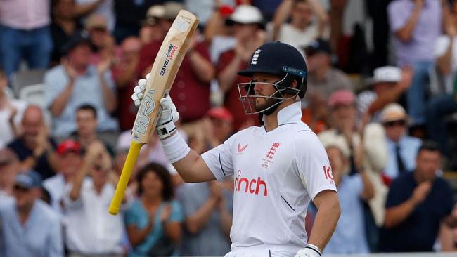 England's Ben Duckett reacts to reaching his half-century. Picture: AFP