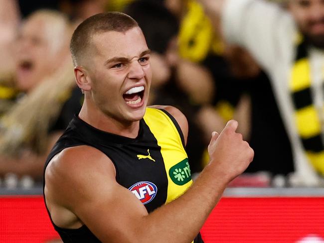 Sam Lalor was right in the thick of Richmond’s famous win. Picture: Michael Willson/AFL Photos via Getty Images