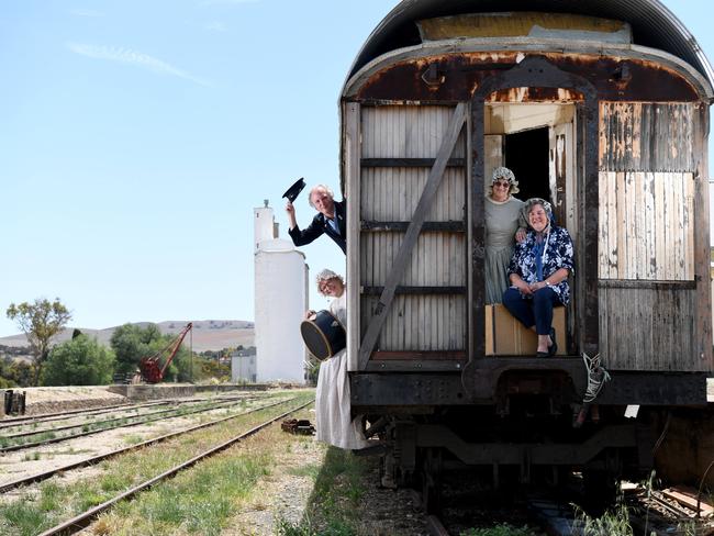 Pip Edson, Paul Henley, Meredith Satchell and Debbie Elliot at the Burra train station. Picture: Tricia Watkinson