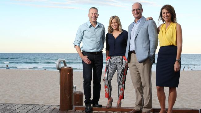 The Sunrise team: Mark Beretta, Samantha Armytage, David Koch, and Natalie Barr at Broadbeach. Picture: Scott Fletcher