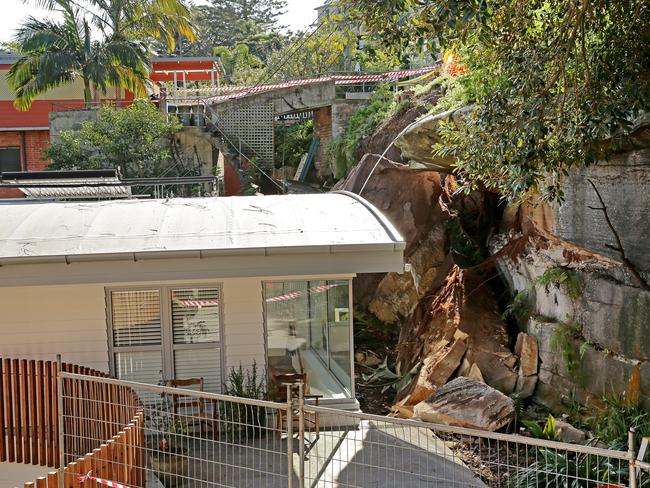 The collapsed rock wall on Mr Gloede's home. Picture: Troy Snook