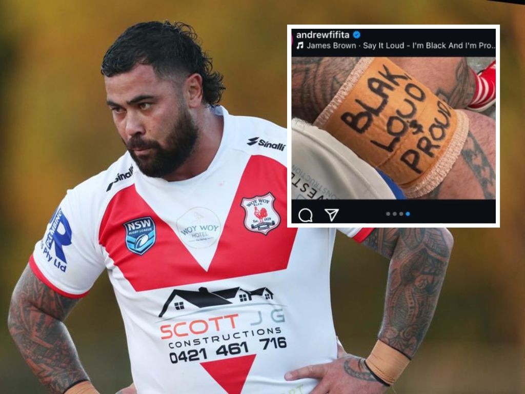 Andrew Fifita and (inset) part of his Instagram post. Photos: News Corp/Instagram