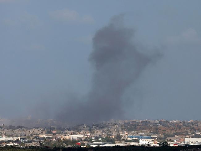 Smoke billows during Israeli bombardment on the Gaza Strip from a position in southern Israel on May 12. Picture: Menahem Kahana/AFP