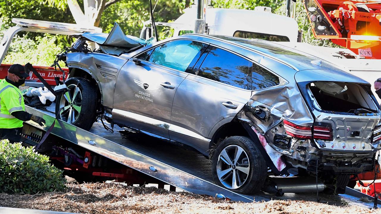 The destroyed vehicle of Tiger Woods.