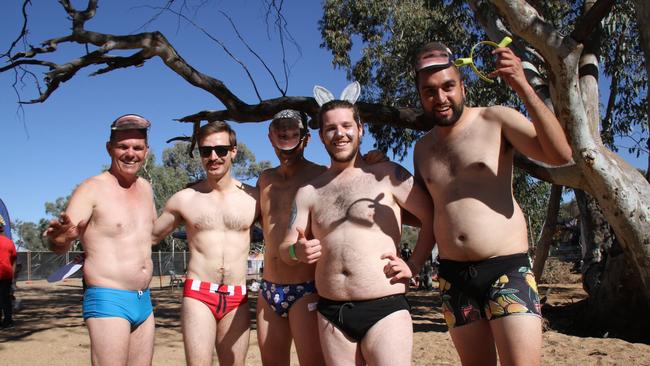 Competitors in the mens budgie smugglers race. Picture: Gera Kazakov