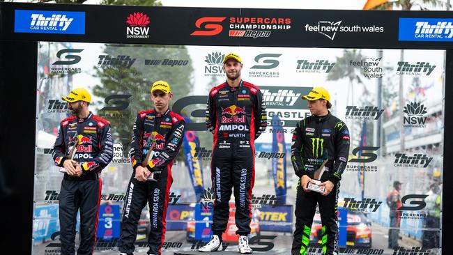 Broc Feeney (left) and Shane van Gisbergen (centre) have had their disqualifications upheld, after an appeal by Triple Eight was thrown out of a judicial hearing. Picture: Getty Images.