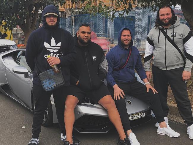 Zakaria (second from left, with Alameddine clan members Ali Younes, Rafat Alameddine and Hamdi Alameddine) has been deported back to Australia. Picture: Instagram