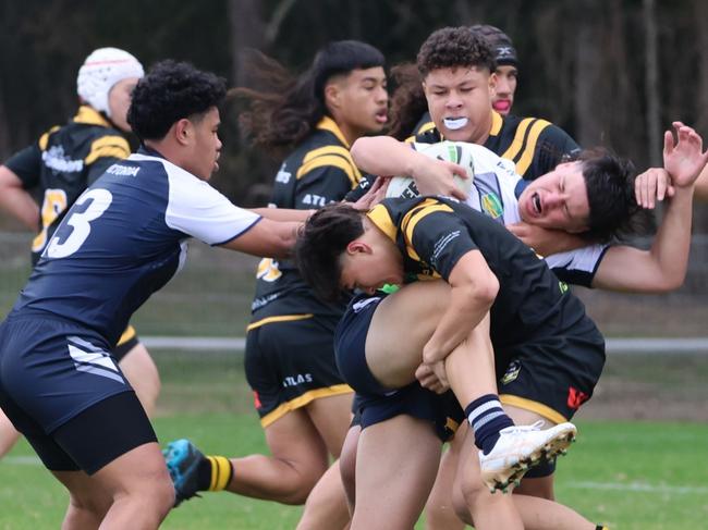 Action from day one of the Under-15/Under-16 ASSRL National Championships in Port Macquarie. Picture: Darrell Nash