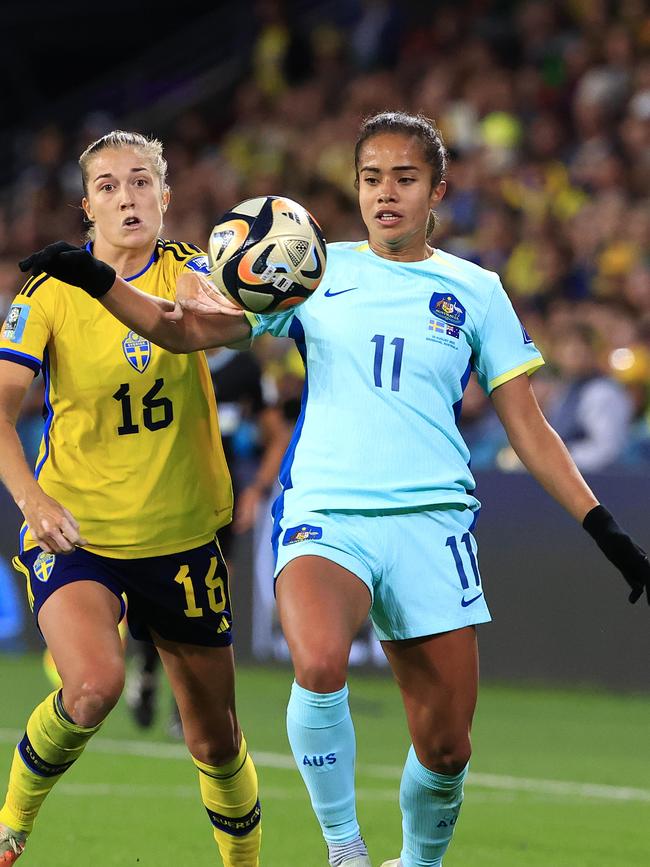 Mary Fowler was hamstrung by Sam Kerr. Picture: Adam Head