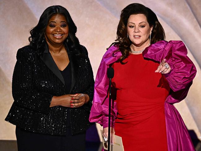 US actress Melissa McCarthy and US actress Octavia Spencer present the award for Best Original Screenplay. Picture: AFP