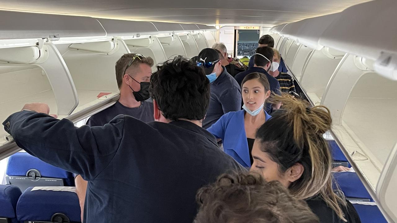 Ladies and gentlemen, this is your captain speaking ... the Labor media plane was forced to turn back to Adelaide on its way to Perth. Picture: Liam Kidston