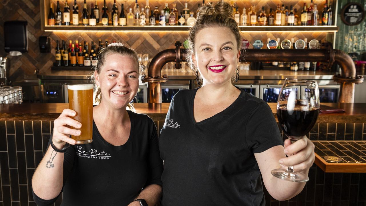 The Plate Restaurant bar manager Sharon Redding (left) and front of house manager Bianca Ricks as the Ruthven St venue prepares to open, Thursday, March 10, 2022. Picture: Kevin Farmer