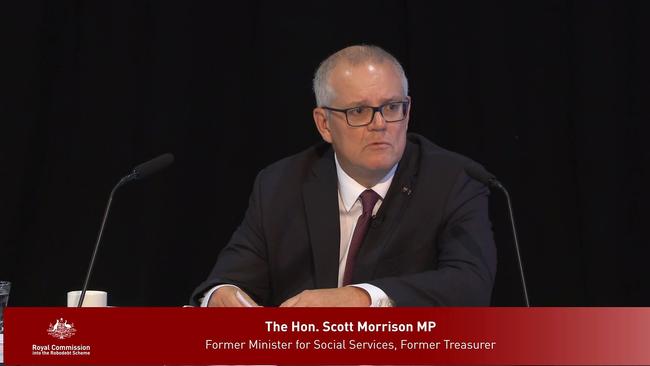 A screen grab of former Prime Minister Scott Morrison speaking before the Royal Commission into Robo Debt in Brisbane.